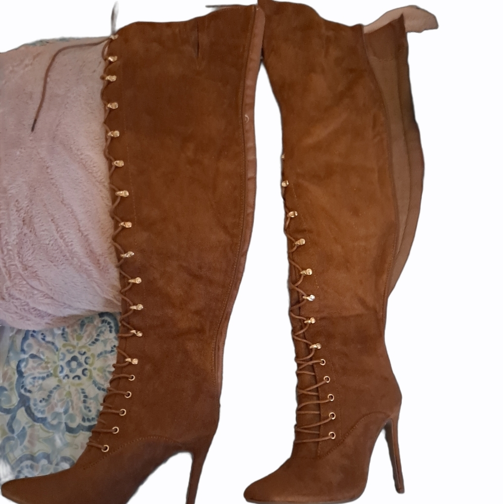 Over the knee faux suede high heel boots